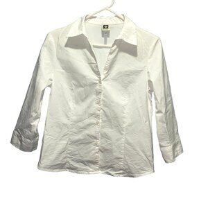 ANNE KLEIN VTG White Button Down S White Office Siren Blouse Workwear Career 9-5